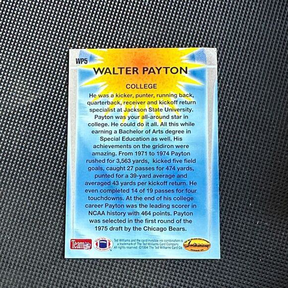 Sweetness Football Trading Card of Walter Payton HOF Mint Condition - Picture 3 of 3